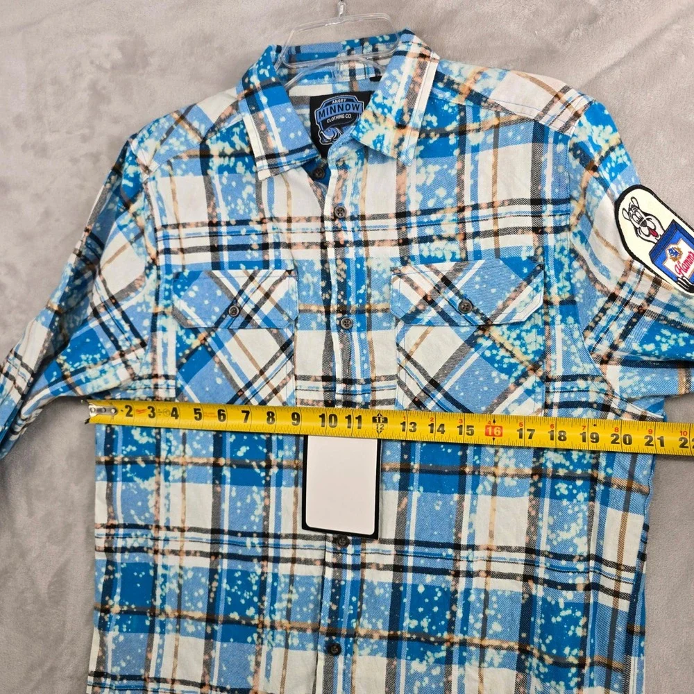 Angry Minnow Clothing Co Mens medium Long Sleeve Plaid Flannel Shirt Hamm's Beer